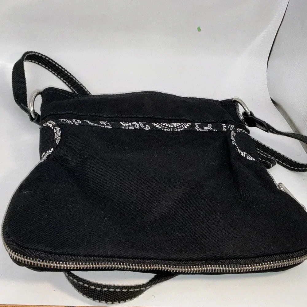Thirty One Black With White Paisley Trim Int Ext Pockets Expandable 11x10 Purse
